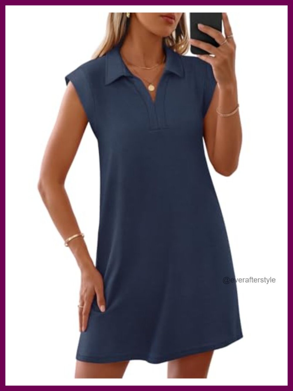 Women's Summer Casual V Neck Collared Loose T Shirt Mini Dress